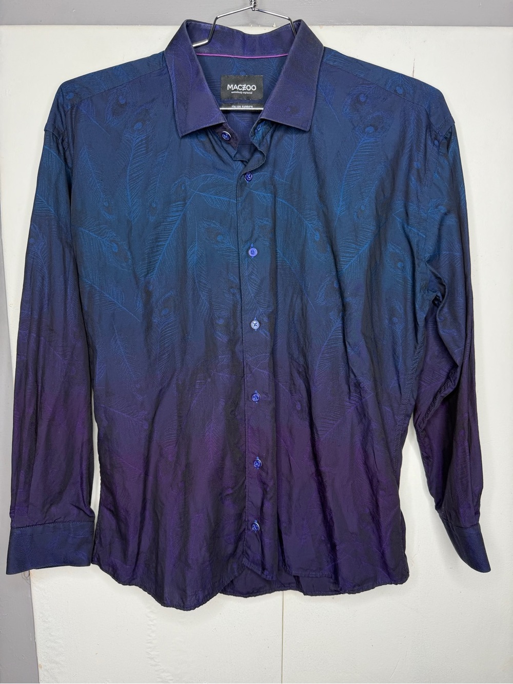 Maceoo Long Sleeve Dress Shirt Men 2XL Italian Blue Purple Dip Dye peacock